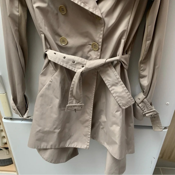 BcbgMaxazria Ophelia Trench  Coat Pumice Ruffle Back Pewter/Grey S - Picture 12 of 13